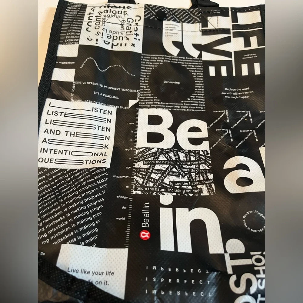 Lululemon Be All In Small White Black Reusable Tote Eco Bag Yoga Gym Lunch - Picture 3 of 6